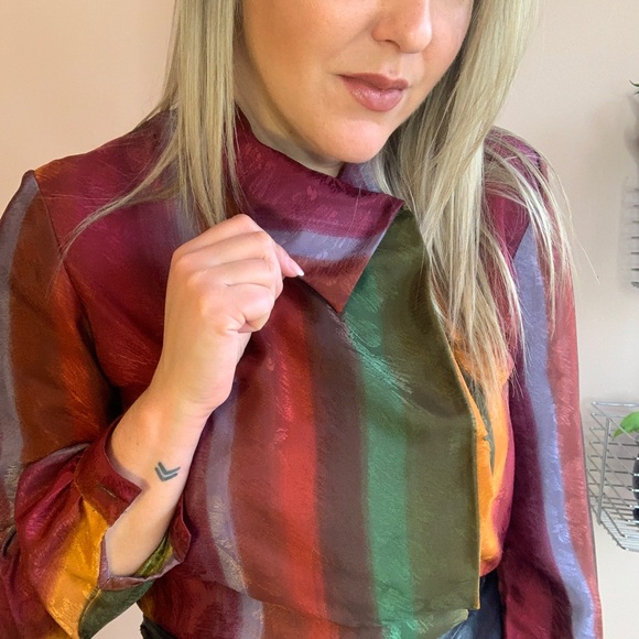 Vintage Colourful Rainbow Striped Anne Klein Unique Blouse Size 6 - Picture 4 of 9